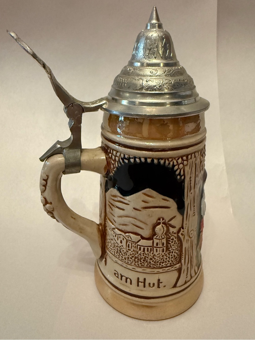 German-Style Ceramic Beer Stein with Pewter Lid - - Picture 4 of 10